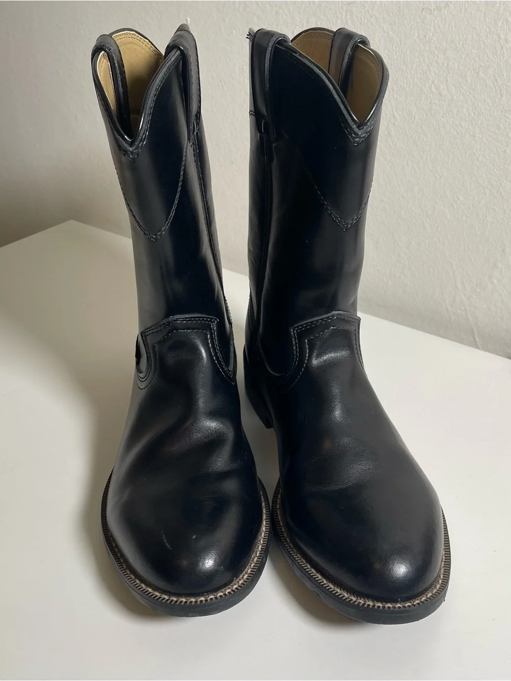 Justin Boots Temple Round Toe Cowboy Mens Black Casual Boots JB3000 Size 10.5 D